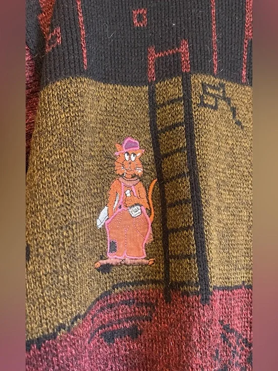 Vintage 80’s North Country by Eaton Novelty Cool Jazz Cat Wool Crewneck Sweater - Picture 2 of 8